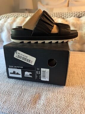 Sorel Black Padded Two-Strap Slide Sandal